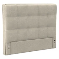 Grid Tufted Tall Wall Mounted Headboard, King, Vegan Leather Saddle, Saddle