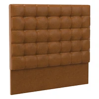 Grid Tufted Tall Wall Mounted Headboard, King, Vegan Leather Saddle, Saddle