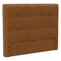 Grid Tufted Tall Wall Mounted Headboard, King, Vegan Leather Saddle, Saddle