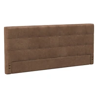 Grid Tufted Tall Wall Mounted Headboard, King, Vegan Leather Saddle, Saddle