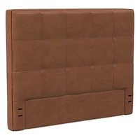 Grid Tufted Tall Wall Mounted Headboard, King, Vegan Leather Saddle, Saddle