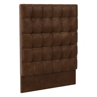 Grid Tufted Tall Wall Mounted Headboard, King, Vegan Leather Saddle, Saddle