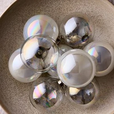 Pearl White & Iridescent Glass Ball Boxed Ornaments, Set of 9