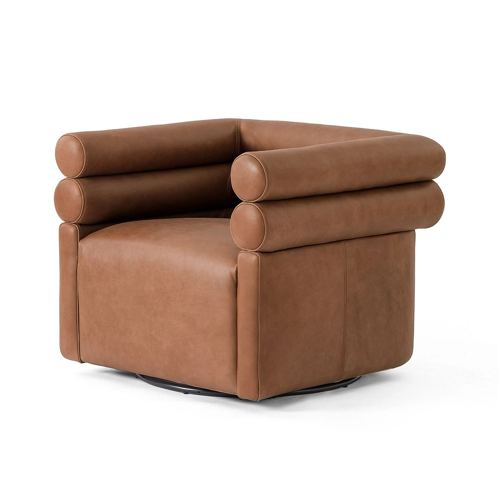 Double Channeled Leather Swivel Chair | West Elm