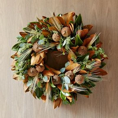 Dried Magnolia Wheat Wreath