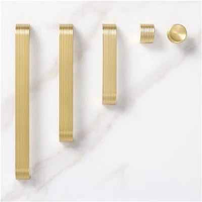 Reeded Drawer Hardware, Round Knob, Antique Brass