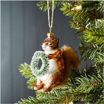 Glass Squirrel with Wreath Ornament