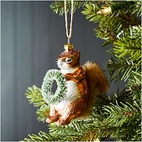 Glass Squirrel with Wreath Ornament