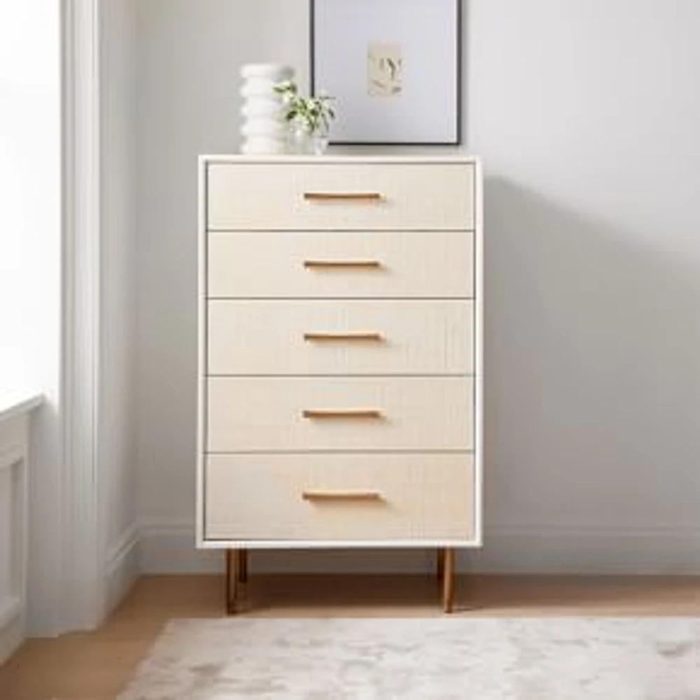 Margot (29.6") Storage 5 Drawer Dresser, Whitewashed/Light Bronze