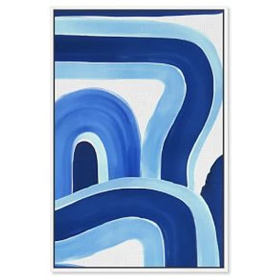 Oliver Gal Blue Layered Curves Framed Canvas Wall Art, 30x45