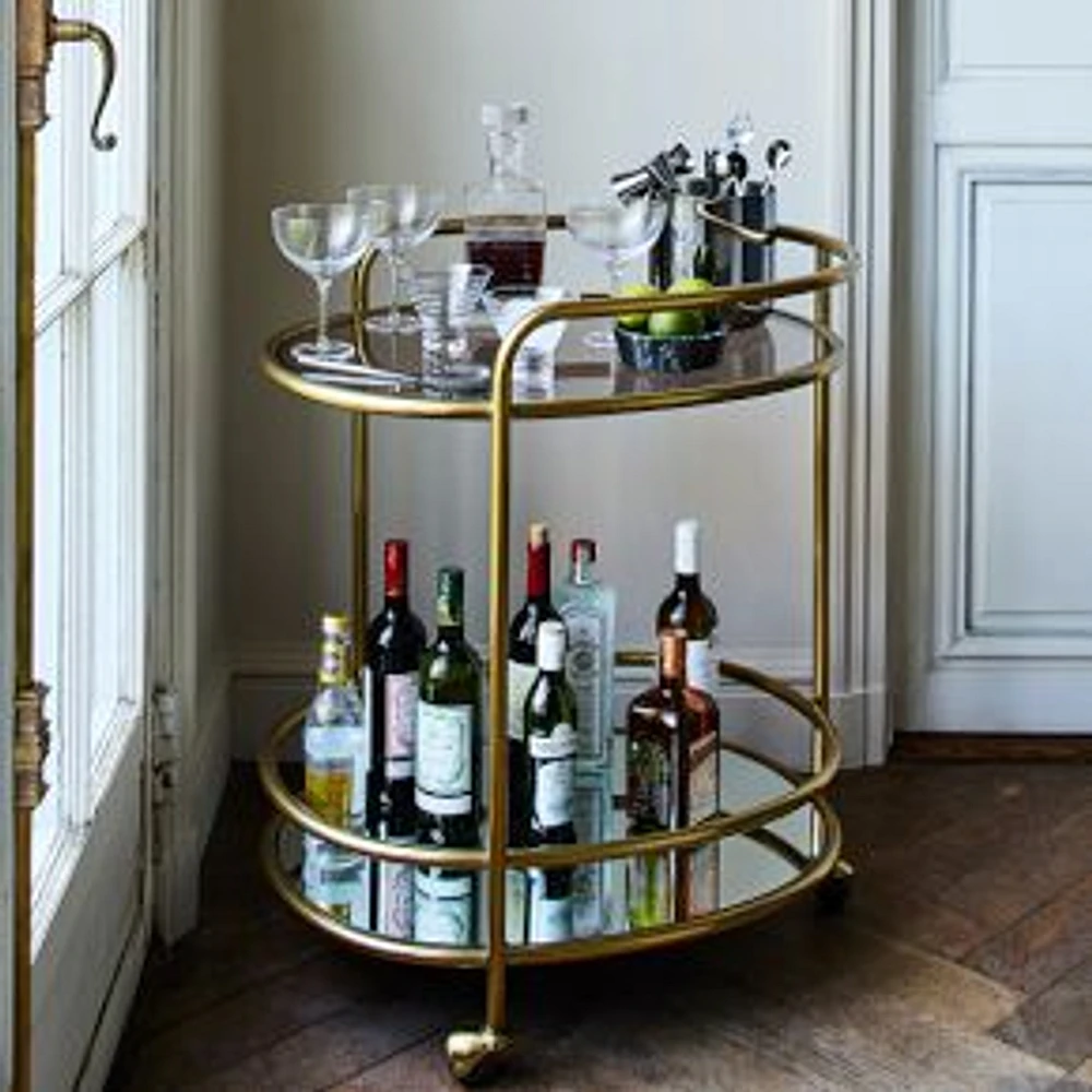 Albee Bar Cart, Antique Brass