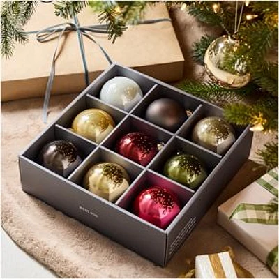 Pure Glass Ball Boxed Ornaments, Set of 9