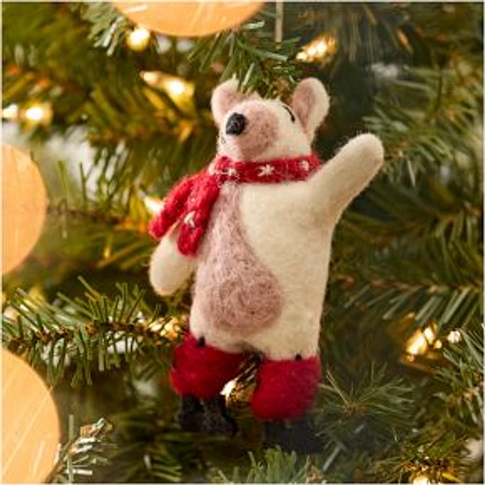 Felt Polar Bear On Ice Skates Ornament