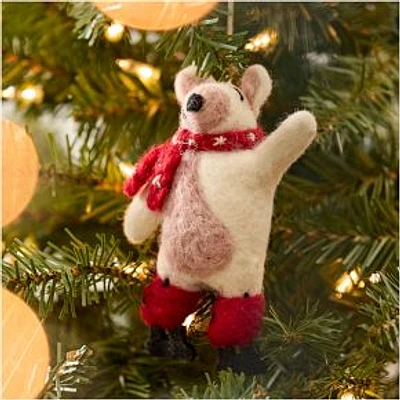 Felt Polar Bear On Ice Skates Ornament