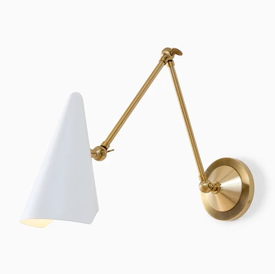 Coco Articulating Sconce, White, Antique Brass