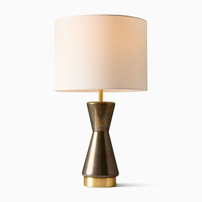 Metalized Glass USB Table Lamp Antique Brass White Linen (27")