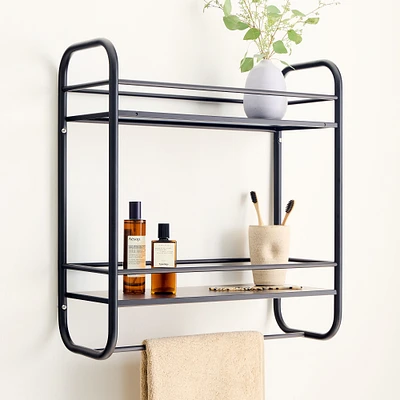 Open Box: Deco Curve Metal Wall Shelf, Matte Black, 20" x 22"