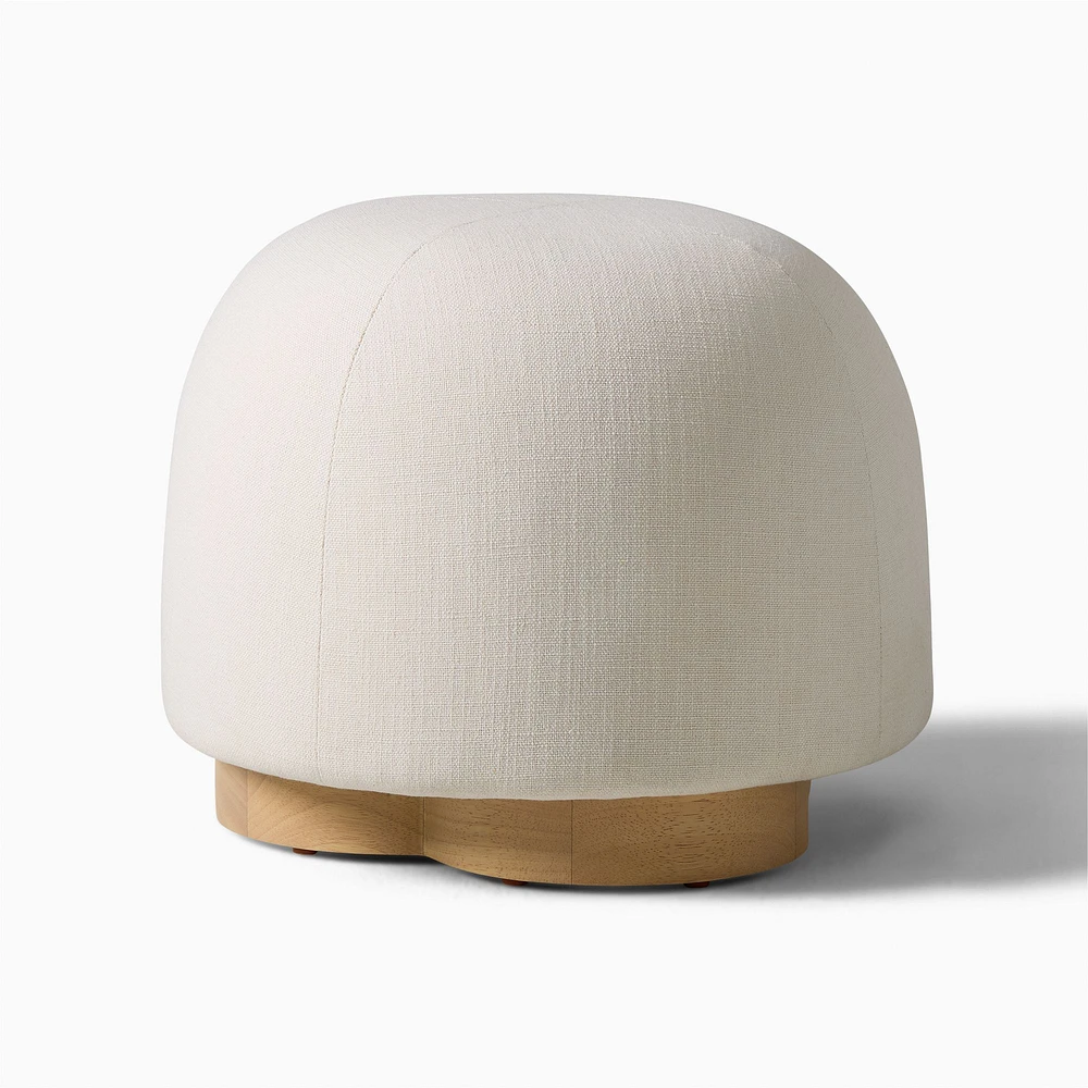 Chip & Dent: Gumdrop Swivel Ottoman, Yarn Dyed Ln Wv, Alabaster, Bld