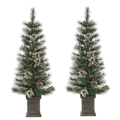 Pre-Lit Faux Potted 4' Trees (Set of 2) | West Elm