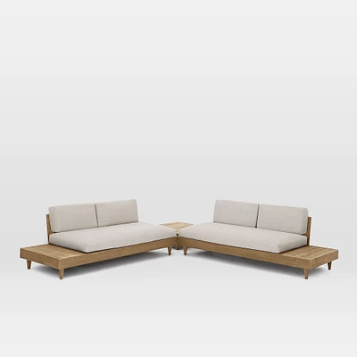 Portside Low Outdoor 3-Piece L-Shaped Sectional w/ Corner Coffee Table (112") | West Elm