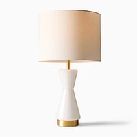 Metalized Glass USB Table Lamp Antique Brass White Linen (27")