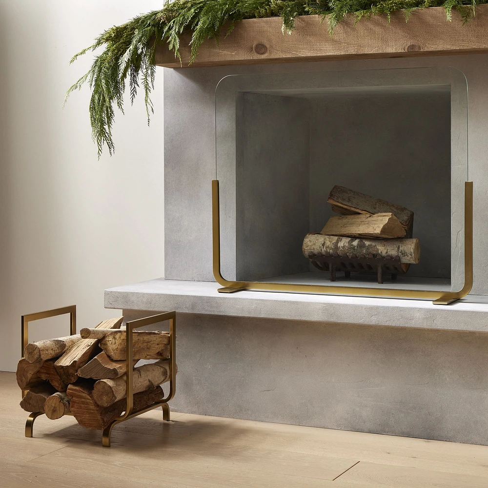 Willow Fireplace Log Holder & Screen Set | West Elm