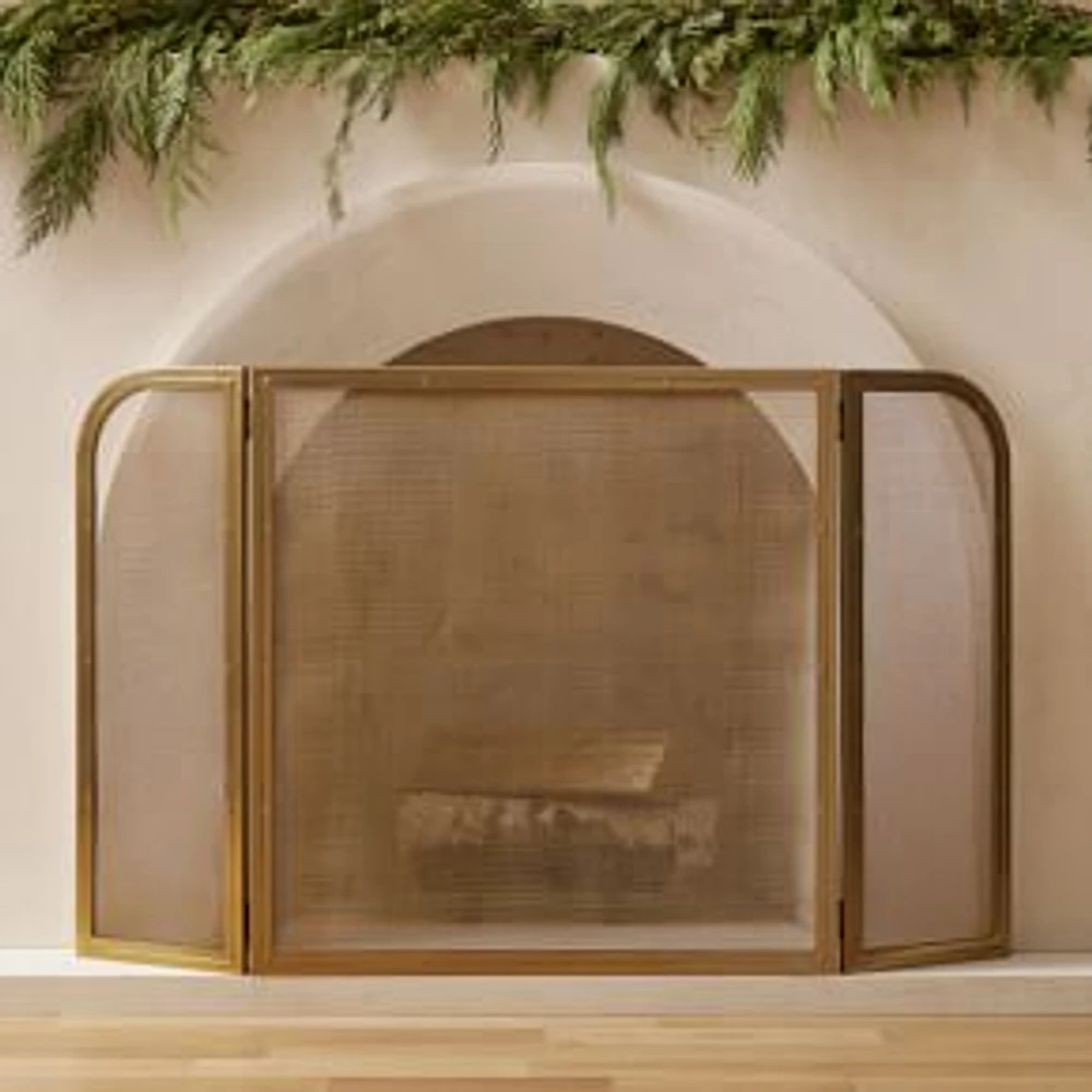 Deco Fireplace Tri Fold Screen Antique Brass