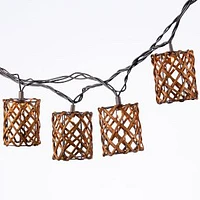 Decorative 10Pcs Rattan String Light, Brown Wire, Dia. 5.5Cm X H 6.6Cm, Cylinder