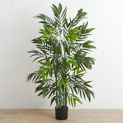 Faux Potted Bamboo Palm Tree, Full, 4', Green