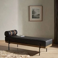 Leather Oak Entryway 65.5" Leather Accent Bench, Rialto Ebony