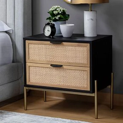 Lofted (25.75") Rattan & Wood 2-Drawer Nightstand ,