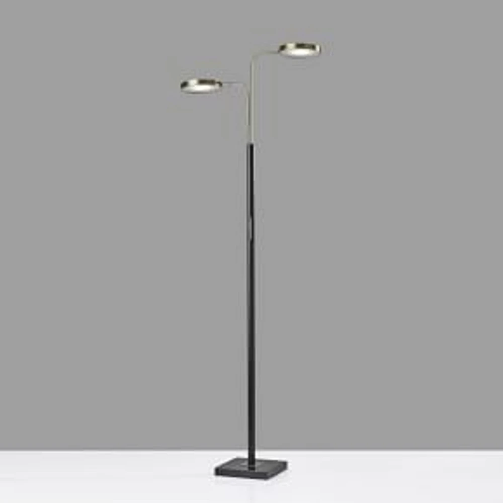 2 Light Led Floor Lamp, Metal, Brass/Black