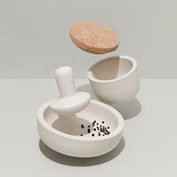 Leo 3 Piece 4.25" Stoneware Mortar Pestle, Covered