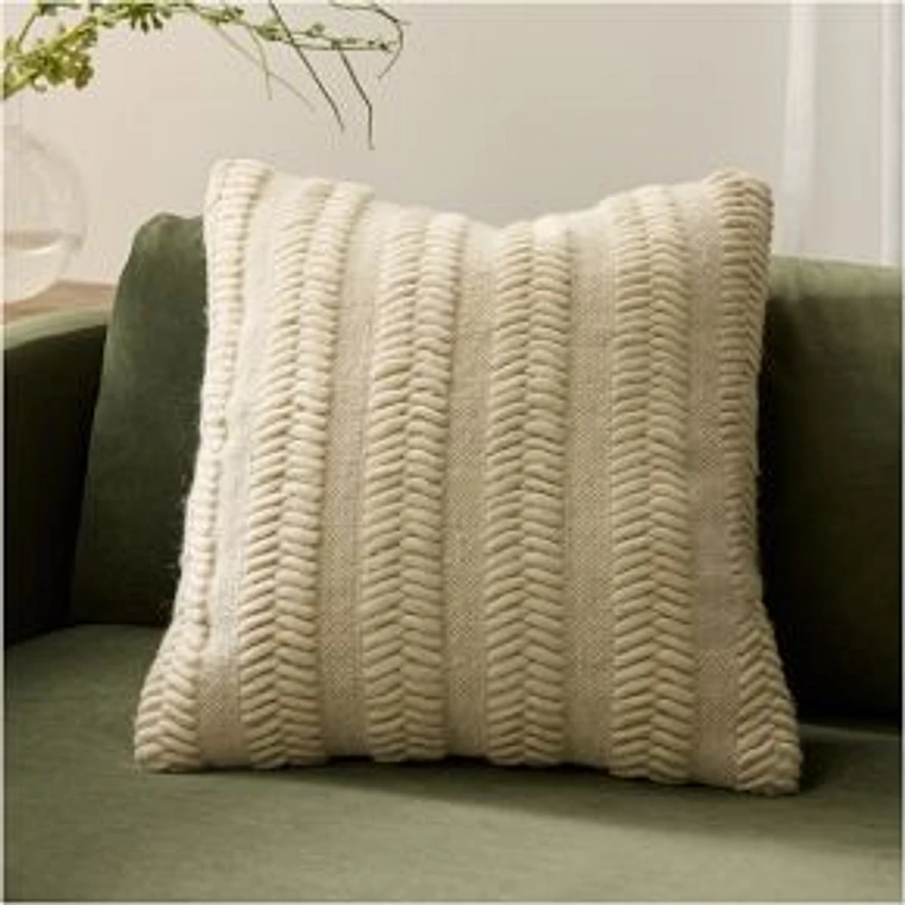 Chunky Herringbone Wool PC, 20x20, Alabaster