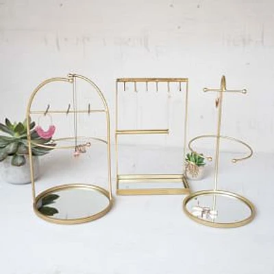 Tabletop Jewelry Stand With Mirror Bases, Set Of 3