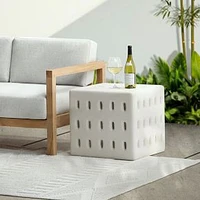 Ondine 20" Square Outdoor Concrete Side Table, White