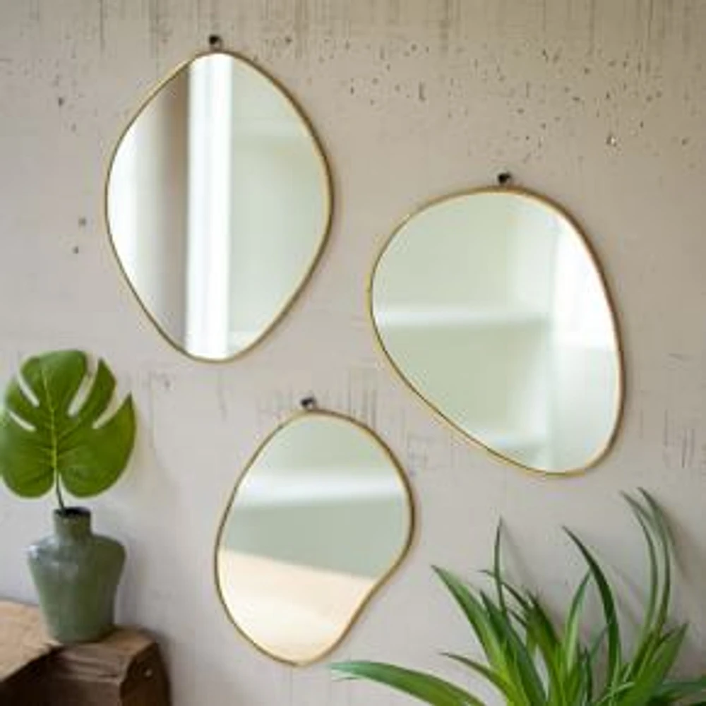 Brass Framed Organic Shaped Mirrors, Set Of 3, Gold