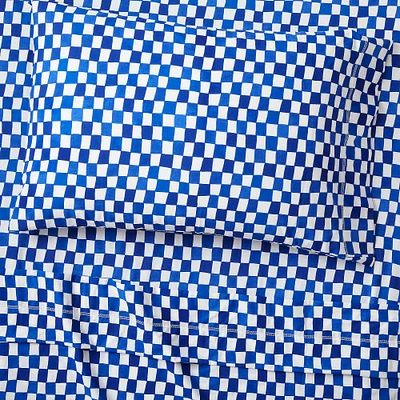 Checkered Sheet Set, Cobalt, Twin