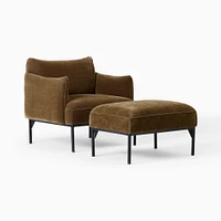 Set Penn Chair + Ottoman Poly Distressed Velvet Dune Black