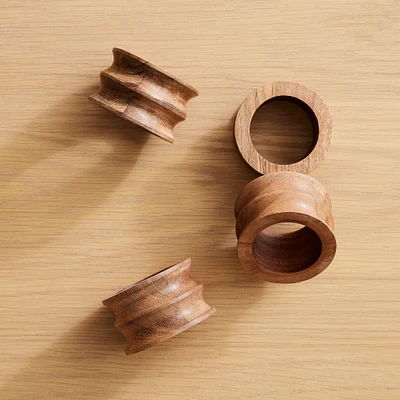 Grooved Wood Napkin Rings, Natural, Set of 4