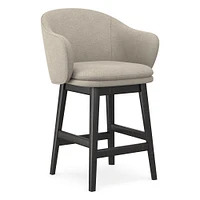 Open Box: Wayne Bar Stool w/ Arm, Performance Velvet, Dark Olive, Black