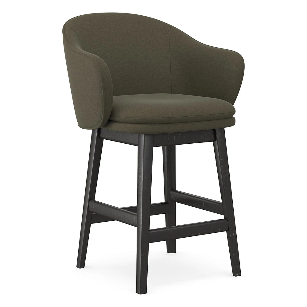 Open Box: Wayne Bar Stool w/ Arm, Performance Velvet, Dark Olive, Black