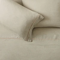 European Flax Linen Pom Sheet Set, Full, White