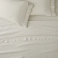 European Flax Linen Pom Sheet Set, Full, White