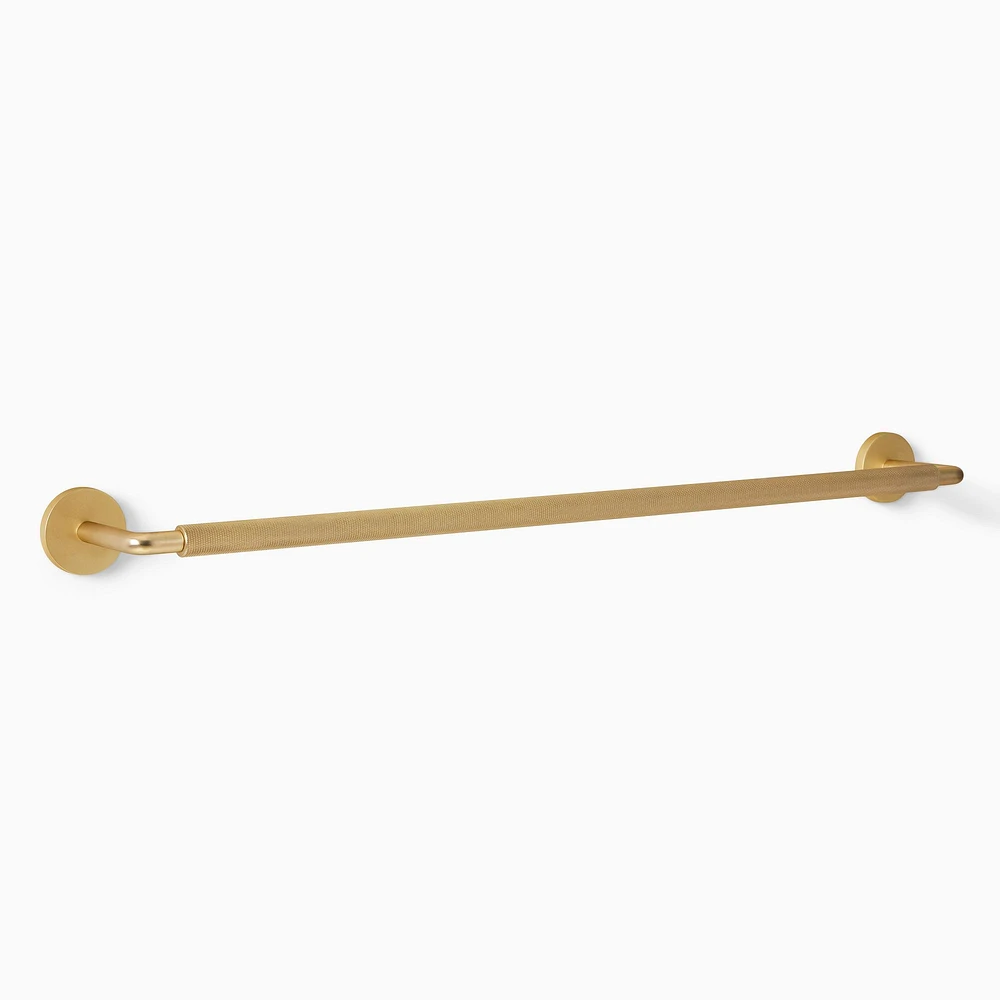 Knurled Bath Hardware, 18" Towel Bar, Metal, Antique Brass