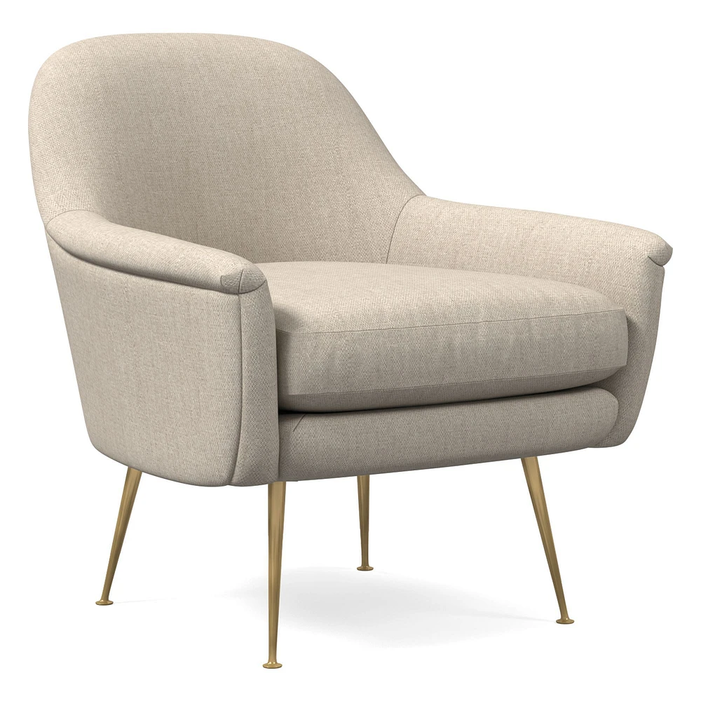 Chip & Dent: Phoebe Midcentury Chair, Poly, Performance+ Basket Slub, Sand, Brass