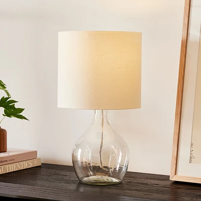 Recycled Glass Table Lamp Clear White Linen (21")