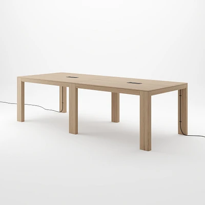 Maccoy Counter Height Communal Dining Table with Power: Sand on Red Oak