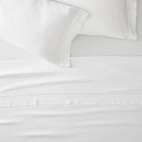 European Flax Linen Pom Sheet Set, Full, White