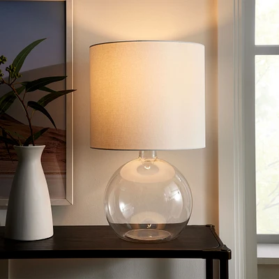 Foundational Table Lamp Clear White Linen (25")